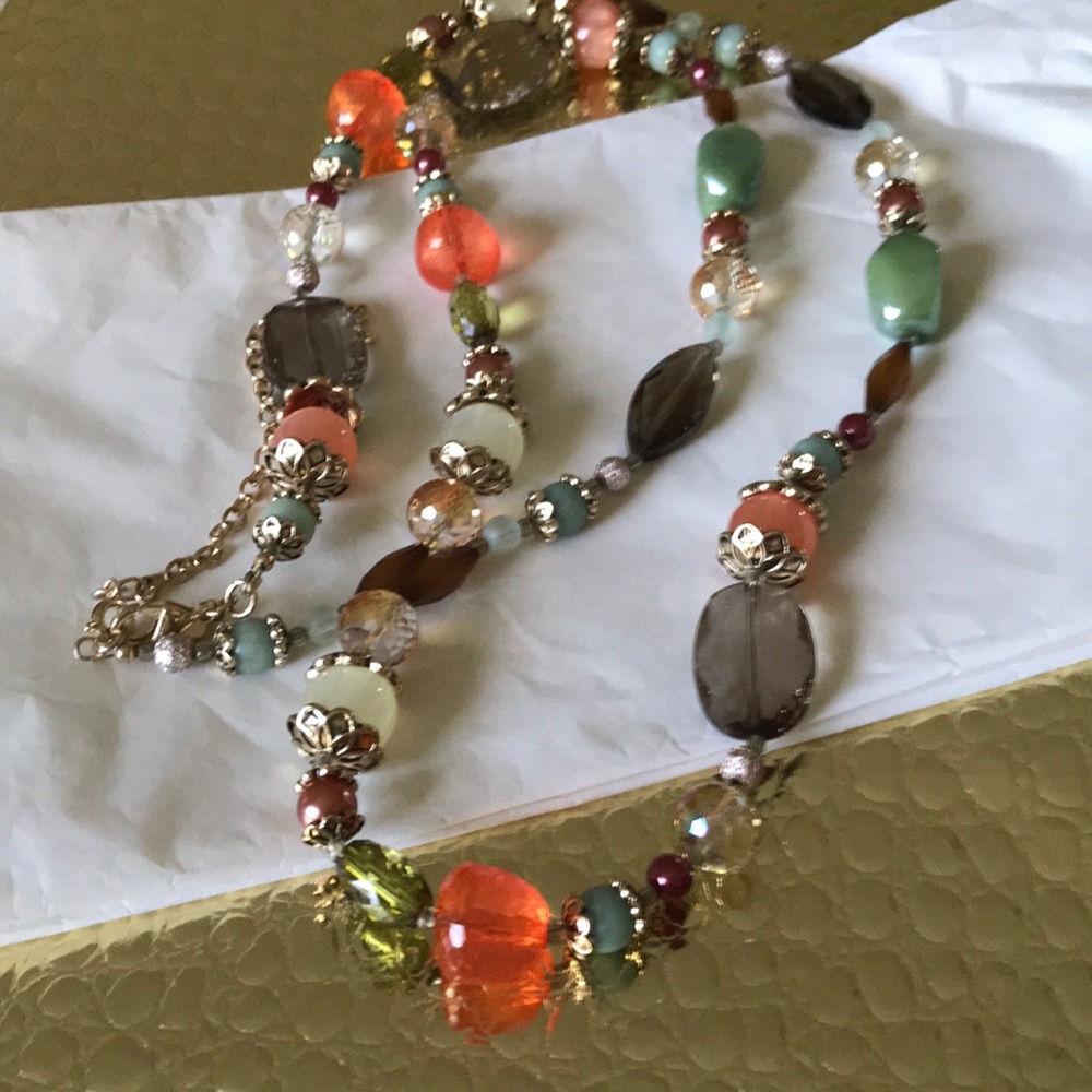 Premier Designs long gold tone necklace. 35” long.